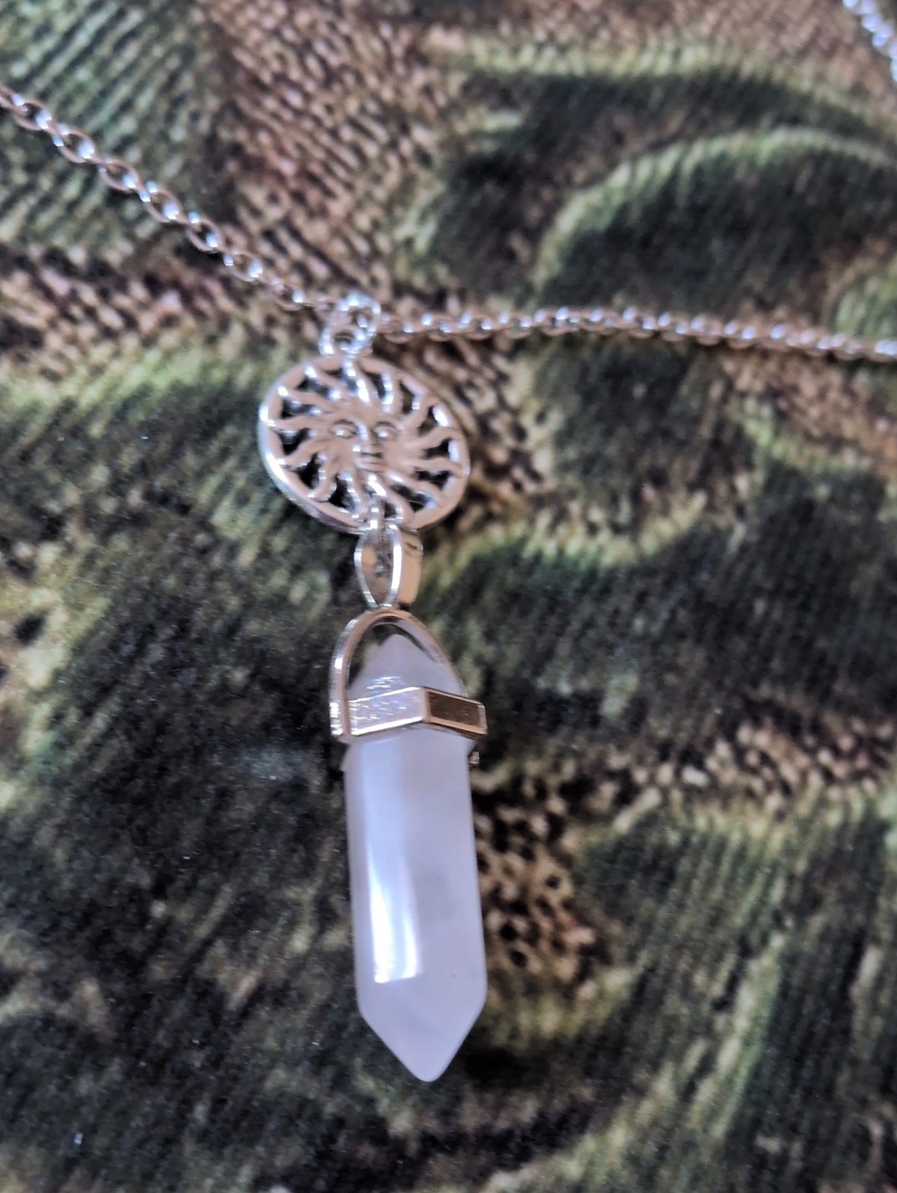 Silver Sun Charm White Crystal Pendant Necklace